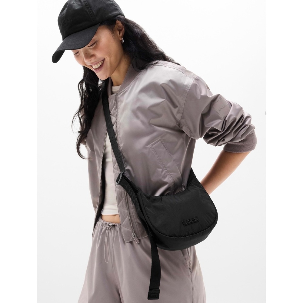 Athleta All About Mini Crescent Bag Black Recycled Nylon Crossbody Sling NWT